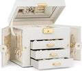 TORIBIO Jewelry Box for Women, Leather Jewelry Organizer with Mirror & Lock, 4-Tier Jewelry Storage Organizer with 3 Drawers 