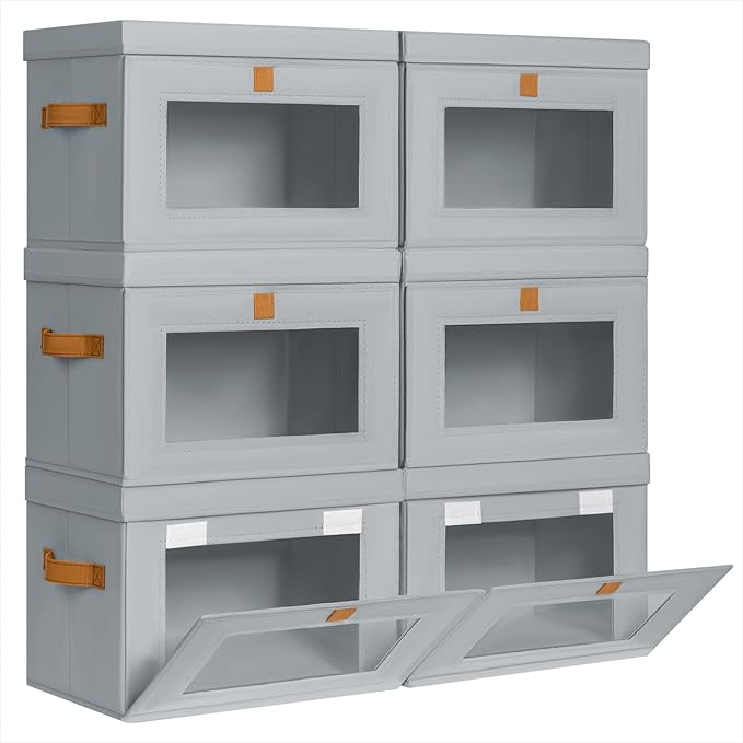 Homsorout Small Fabric Storage bins - Collapsible Storage Bins with Open Window, 6 Pack Closet Baskets for Shelves, Stackable