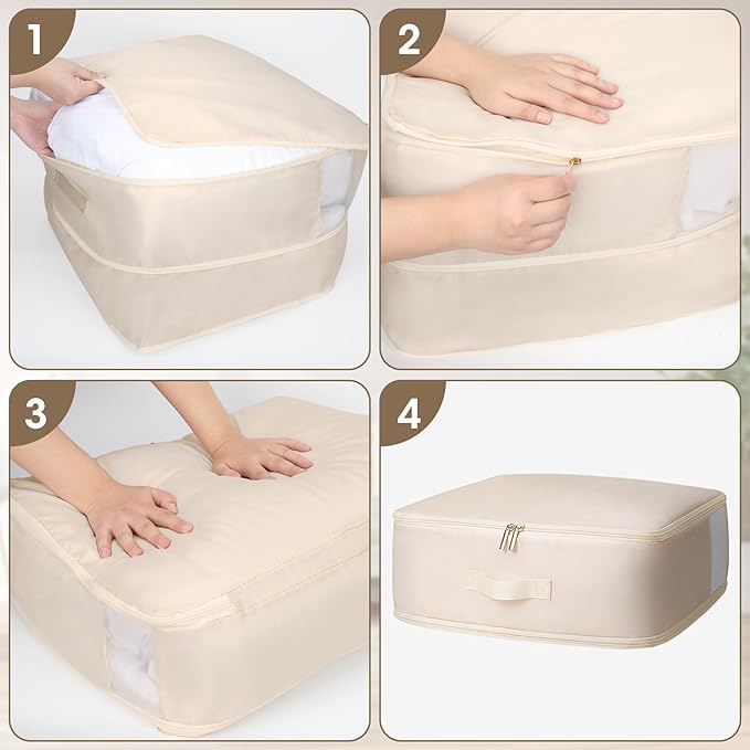 2 Pack Comforter Storage Bag, 68L Blanket Storage Bags Self Compression Comforter Organizer and Storages, Space Saving Washab