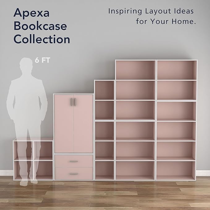 Homes: Inside + Out Apexa 2-Tier Cube Storage Organizer Shelves, Stackable Wood Bookcase Fits Cubby Bins for Organization, Do