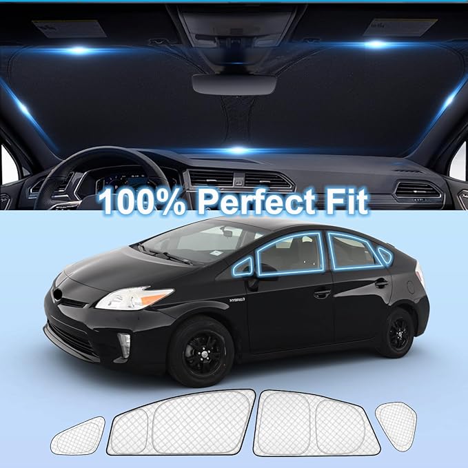 KMF 10pcs Thicken Sun Shades for Toyota Prius 2010-2015 Accessories (Not Prius C or V), Full Car Window Covers Sunshade for Windshield Side Rear, UV Block and Privacy Blackout for Camping