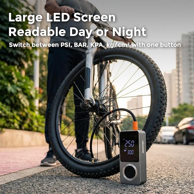 Cordless Tire Inflator Portable Air Compressor, 150PSI with Power Bank Function, Large LED Screen, Auto Shut-Off, 10 FT Car Cord & Type-C Cable for Car Motorcycle Bike Ball
