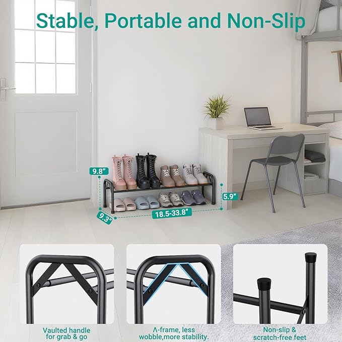 YEASHEIN 1-Tier Expandable Shoe Rack for Closet Floor, Λ-Frame Metal Small Shoe Rack for Entryway, Adjustable Shoe Shelf Orga