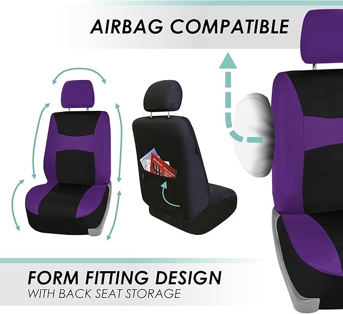 FH Group Front Set Cloth Car Seat Covers for Low Back Car Seats with Removable Headrest, Universal Fit, Airbag Compatible, Se
