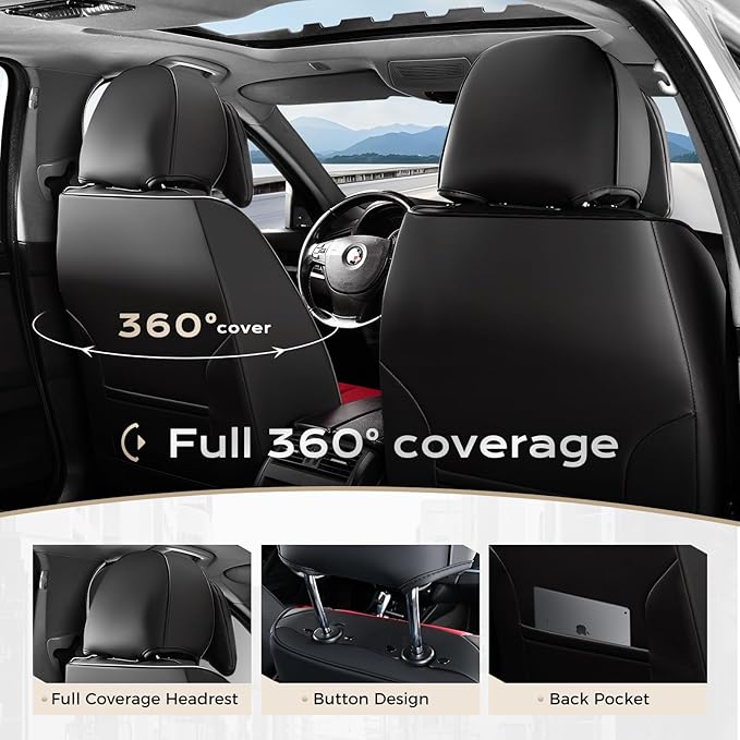 Coverado Seat Covers Full Set, 5 Seats Seat Covers for Cars, Waterproof Nappa Leather Car Seat Covers with Head Pillow, Seat 