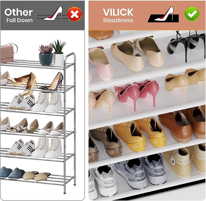 VILICK Shoe Rack for Closet Shoe Organizer Space Saver Storage for 20-25 Pair Shoe Shelf with Hook and Side Pocket Free Stand