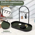 MAQUITA Jewelry Organizer Stand & Key Holder Tray with Acrylic Base, Key Stand and Jewelry Tray with 5 Hooks