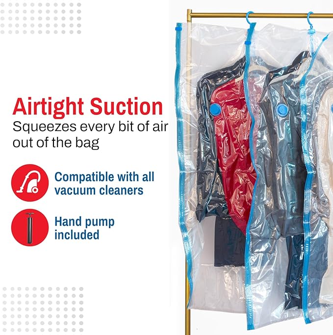 Spacesaver Hanging Vacuum Storage Bags (Pack of 4) - Vacuum Sealer Bags, Closet Organizer, Sealed Storage, Space Bag - Blanke