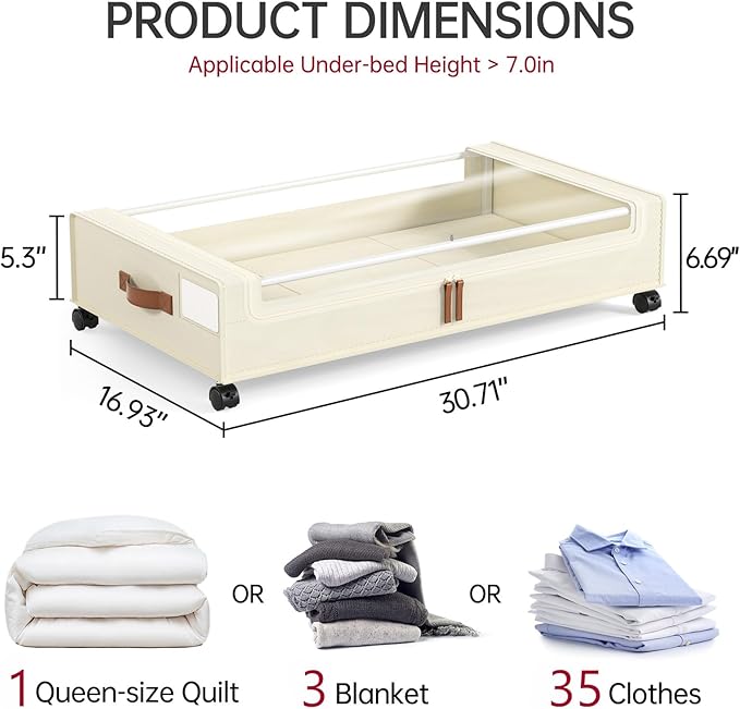 Yecaye 4 Pack Under Bed Storage with Wheels, Under Bed Storage Containers with Lids, Large Under Bed Rolling Storage with Cle