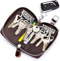 Large Leather Key Case Wallet with 12 Hooks & 1 Keychain/Ring for Men or Women