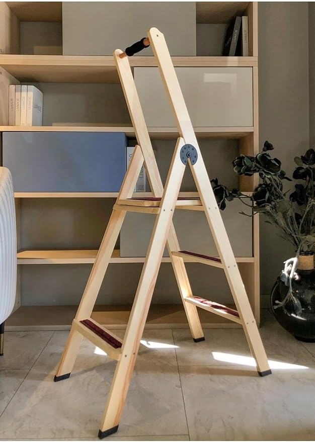 Rustic Wooden Ladder Decorative Blanket Ladder Beige Farmhouse Style Towel Rack Home Decor - Beige