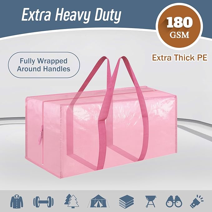 12 Pack Extra Heavy Duty Large Moving Bags with Strong Zipper & Comfortable Handles, Sturdy & Durable Clothes Storage Bags To