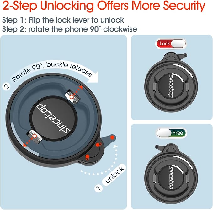 sincetop Car Phone Mount with Lock Hook, Horizontal Vent Fin Holder, One Hand Quick Mount & Release