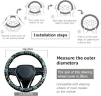 Flowers and Strawberries Steering Wheel Cover Auto Leather Steering Wheel Protector, Anti-Slip, Breathable, Absorbing Sweat, Universal Car Accessories 14.5–15 inch,Fit for Most Car, Trucks, SUV