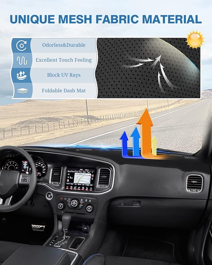 FIILINES Dash Cover for Dodge Charger 2011–2023, Dashboard Cover Mat for Charger Accessories Sunshade Nonslip Mesh Protector 