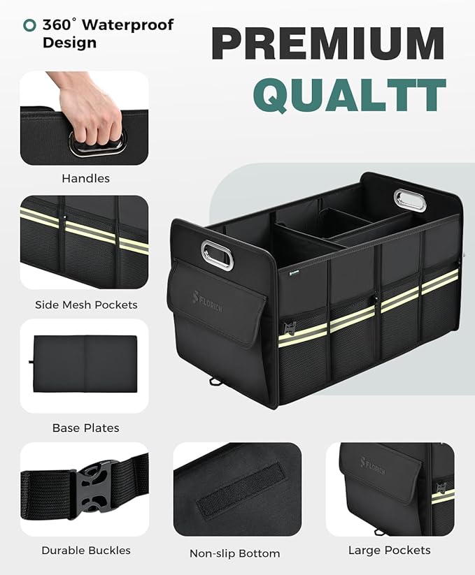 FLORICH Trunk Organizer for Suv, Premium Waterproof Car Organizers and Storage, Collapsible Multi-Compartment Truck Organizer 