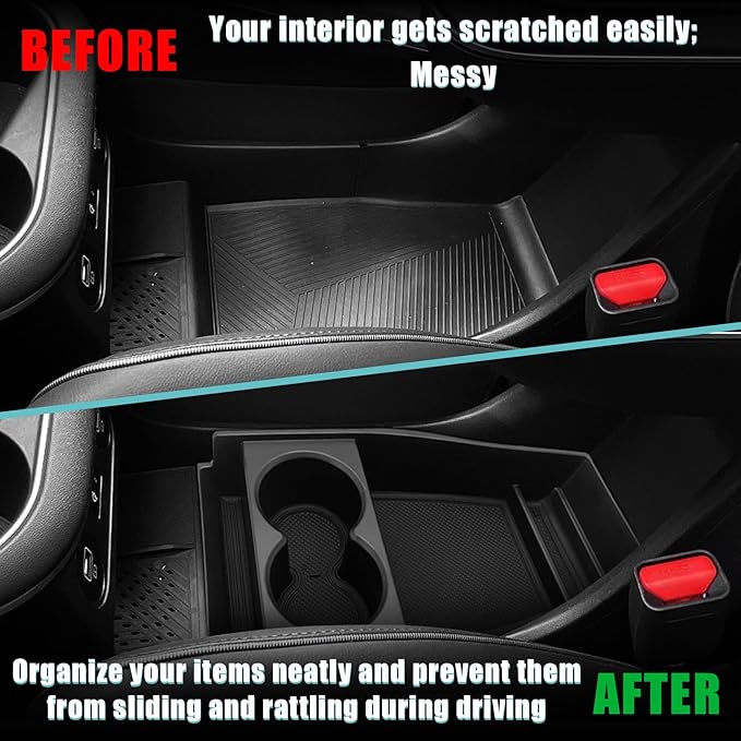 BestEvMod for Ioniq5 Lower Center Console Organizer Cup Holder Tray Storage Box Accessories with Rubber Black Trim Compatible with Hyundai Ioniq 5 2022-2024 Accessories (Lower Tray-Cup Holder Style)