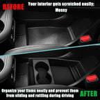 BestEvMod for Ioniq5 Lower Center Console Organizer Cup Holder Tray Storage Box Accessories with Rubber Black Trim Compatible with Hyundai Ioniq 5 2022-2024 Accessories (Lower Tray-Cup Holder Style)