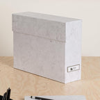 Bigso Lovisa Fiberboard Label Frame 12 File Storage Box - Paperwork Storage Box with Metal Label Holder - Durable Document Or
