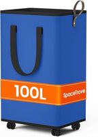 SpaceTrove Laundry Basket with Wheels, Collapsible Laundry Baskets, Laundry Hamper with Handles Detachable Wheels, Rolling La