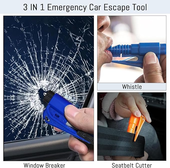 8 Pcs Car Window Breaker Tool Keychain,3 in 1 Glass Breaker and Seatbelt Cutter & Survival Whistle, Emergency Keychain Car Es