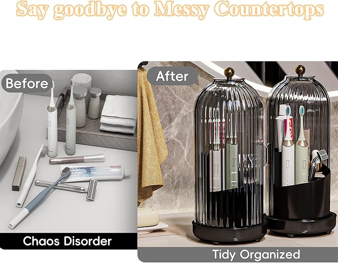 Toothbrush Holders with Cover, Drainage Rotating Electric Toothbrush Organizer, 3 Slots Tooth Brush Holder for Bathroom Count