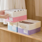 PRANDOM Fodable Storage Bins for Closet [3-pack] Decorative Fabric Storage Baskets Cubes with Leather/Metal Handles for Shelv