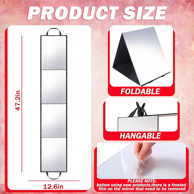 Foldable Full Length Mirror 2-in-1 Wall-Mounted or Tabletop Mirror, Portable Travel Mirror with Handle for Dance Home Bedroom