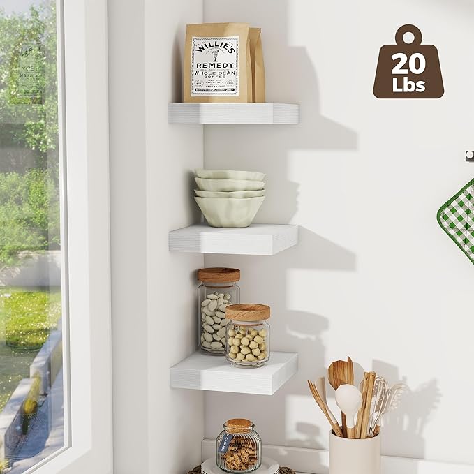 Fun Memories Small Floating Shelves for Wall - 8 Inch Square Wall Shelves with Invisible Brackets, White Shelves for Bathroom