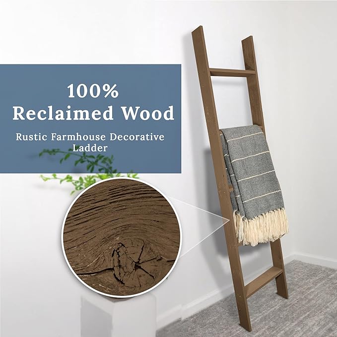 BARNWOODUSA Throw Blanket Ladder – Fully Assembled Reclaimed Wood – Rustic Decorative Ladder for Towels, Quilts, & More – Per