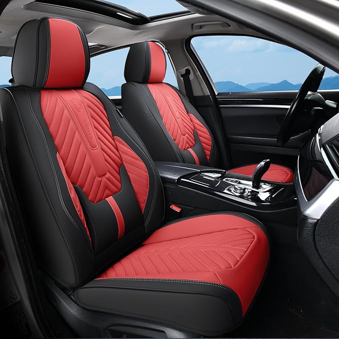 Coverado Front Car Seat Covers, Waterproof Seat Covers with Lumbar Support, Leather Seat Covers, Car Seat Covers Front Seats,