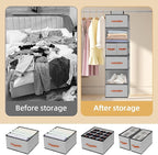 Hanging Closet Organizer 6-Shelf, Upgrade Hanging Shelves for Closet with 5 Removable Drawers & Side Pockets, Hanging Shelf O
