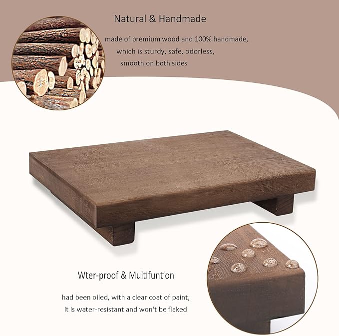 zoocatia Small Wood Tray Pedestal Stand Farmhouse Bathroom Decor Decorative Wooden Riser Kitchen Soap Dish Holder for Vanity,