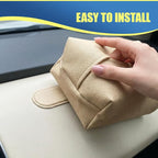 Car Tissue Holder, Leather Auto Headrest Hanging Napkin Box with Magnet-Attracting Adhesive Strip, Universal Vehicle Interior Paper Storage Organizer for Sun Visor, Center Console (White)