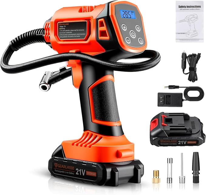 Tire Inflator Portable Air Compressor, 21V Cordless Car Tire Pump, Rechargeable Battery Powered Handheld 160PSI Tire Inflator with Digital Pressure Gauge for Car Motorcycle E-Bike
