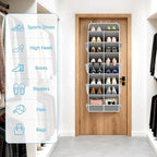 Yecaye 8 Tier Over the Door Shoe Organizer of Deep 16 Compartments, 50lbs Load Shoe Rack for Door in Oxford Holds 16-24 Pairs