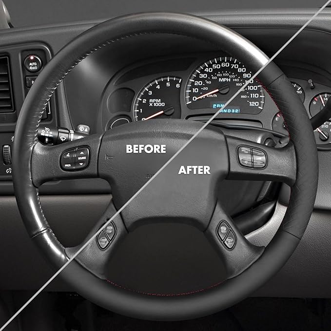 MEWANT Steering Wheel Cover for Chevy Silverado 1500/2500 / 3500 2003-2006 / Silverado 1500 2500HD 3500 Classic/Trailblazer Hand-Stitched Microfiber Leather Steering Wheel Wrap