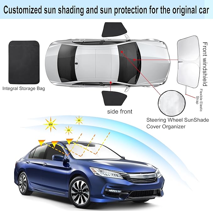 3PCS Car Window Shades Front Windshield Sun Shade Foldable Window Shade Custom Fit for Honda Accord 2013-2017 Accessories Car Shades for Front Windows Anti-UV Rays Block Heat