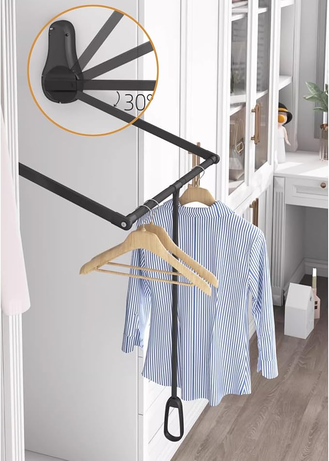 Pull Down Closet Rod for Hanging Clothes, Wardrobe Lift Rail Aluminum Alloy Organizer, Side Mounted Closet Rod for Kitchen Be