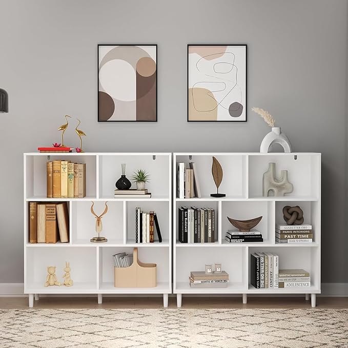 7 Cube Storage Organizer | Bookshelf with Legs|Wall Bookshelf| 3 Shelf Bookcase | -Cubic Storage Cabinet（Storing Books,Toys &