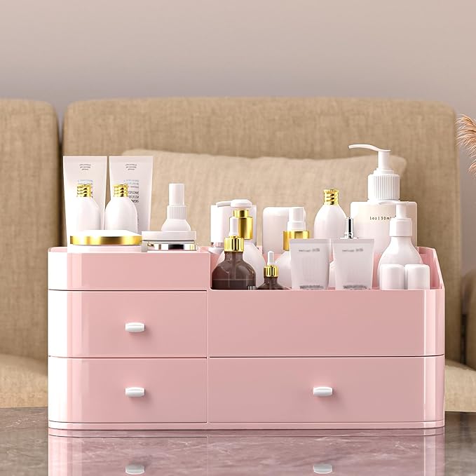 MIUOPUR Makeup Organizer for Vanity, Large Capacity Desk Organizer with Drawers for Cosmetics, Lipsticks, Jewelry, Nail Care,