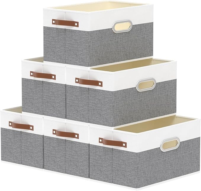 Yawinhe Fabric Storage Baskets, Foldable Closet Organizer for Shelves, Large Boxes with 3 Handles, Canvas Bins for Clothes, W