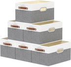 Yawinhe Fabric Storage Baskets, Foldable Closet Organizer for Shelves, Large Boxes with 3 Handles, Canvas Bins for Clothes, W