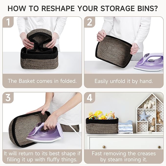 3-Pack Shelf Baskets for Organizing, Closet Organizer Bins, Small Woven Baskets, Rope Toy Basket, Storage Basket for Shelves,