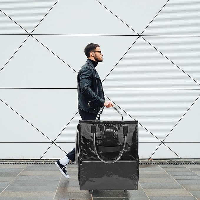 Large Rolling Tote Bag with Wheels, 130L Foldable Shopping Cart & Grocery Bag, 5 Swivel Wheels & 3 Handles, Multiple Pockets & Zippered Closure, Heavy Duty for Laundry, Moving, Travel, Camping, Black