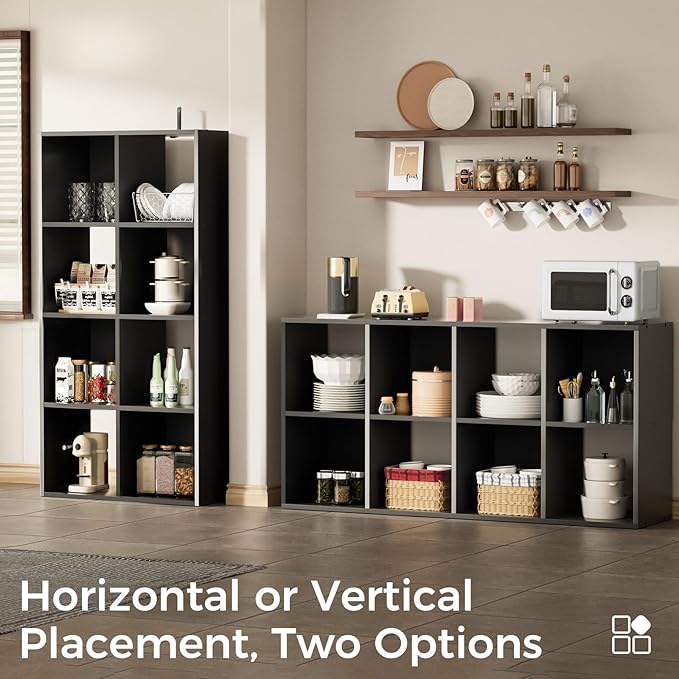 COMHOMA 8 Wood Cube Storage Organizer with Open Back and Removable Back Panels, 11In Black Cube Storage Bookshelf, Cubicle Sh