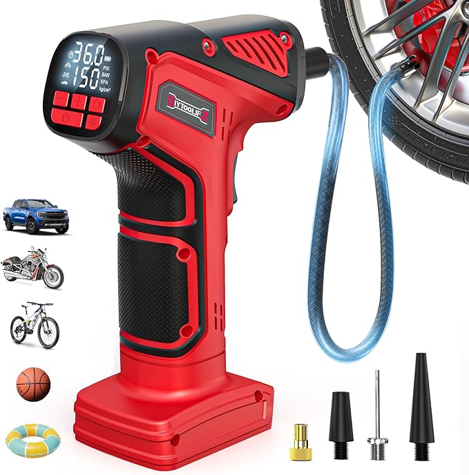 150PSI Tire Inflator Portable Air Compressor: Cordless Air Pump Compatible with Milwaukee 18V Battery - Car Tire Pump with Digital Pressure Gauge & LED Light for Auto, Motorcycles (Bare Tool)