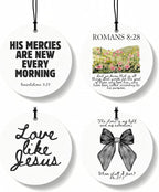 Black Christian Round Car Air Freshener 4 Pcs, Coquette Black Bow Religious Hanging Air Freshener for Cars Closet Drawer Book