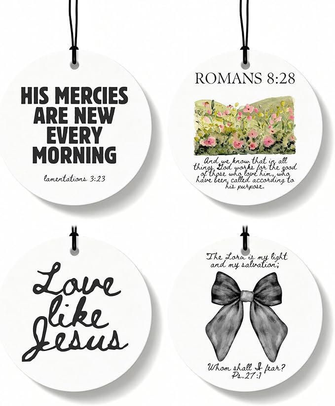 Black Christian Round Car Air Freshener 4 Pcs, Coquette Black Bow Religious Hanging Air Freshener for Cars Closet Drawer Book