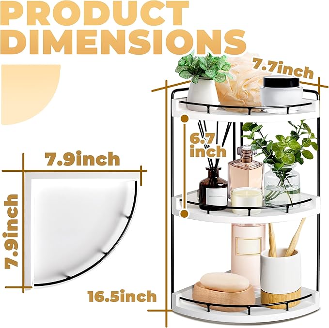 3 Tier Bathroom Counter Organizer, Bathroom Counter Tray and Vanity Organizer, Wood Corner Countertop for Kitchen, Dresser (W